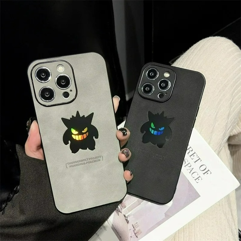 Phone Cases Leather - الكرتون أنيمي Gengar الجلود الملمس الليزر