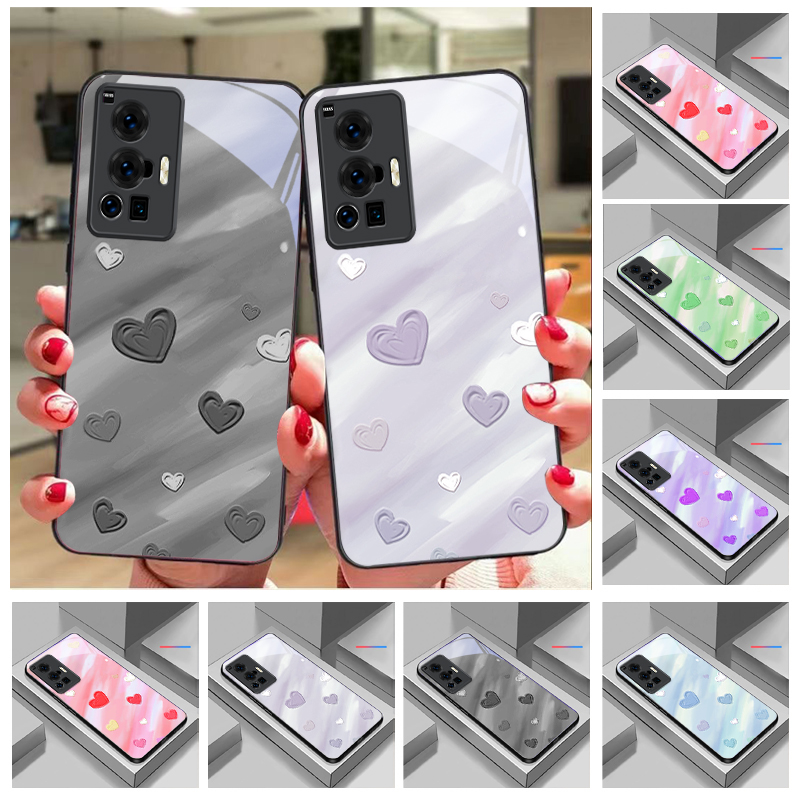 Vivo V40 - جراب هاتف زجاجي أسود بتصميم فني