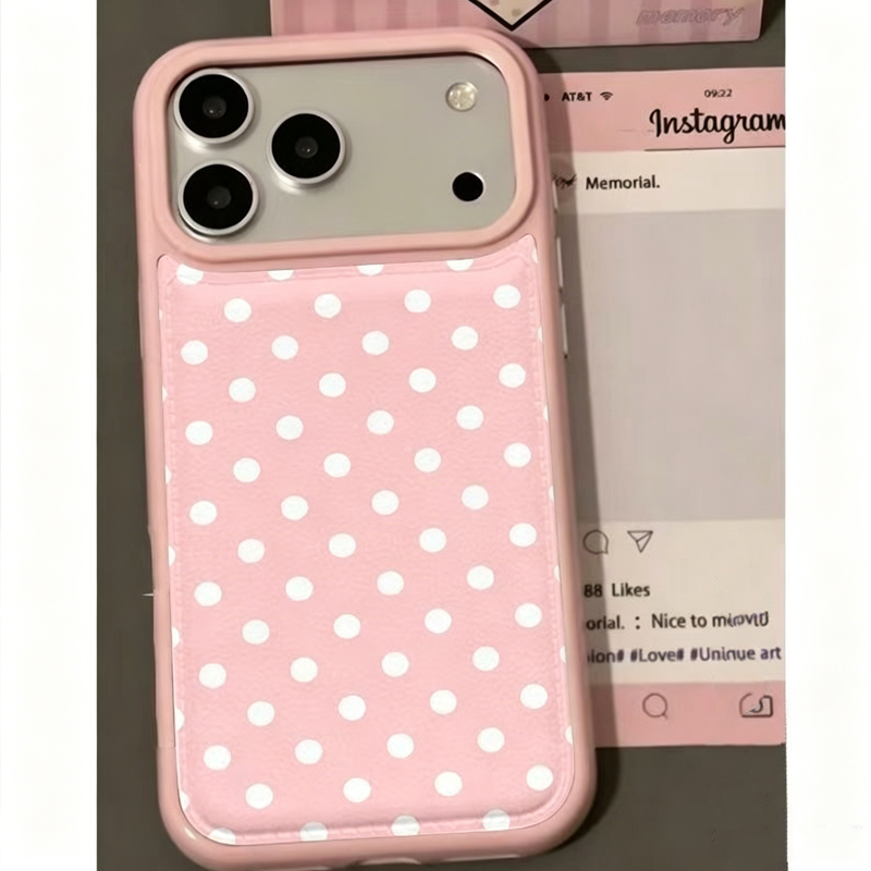 Phone Cases Leather - جراب هاتف جلدي بتصميم نقاط البولكا