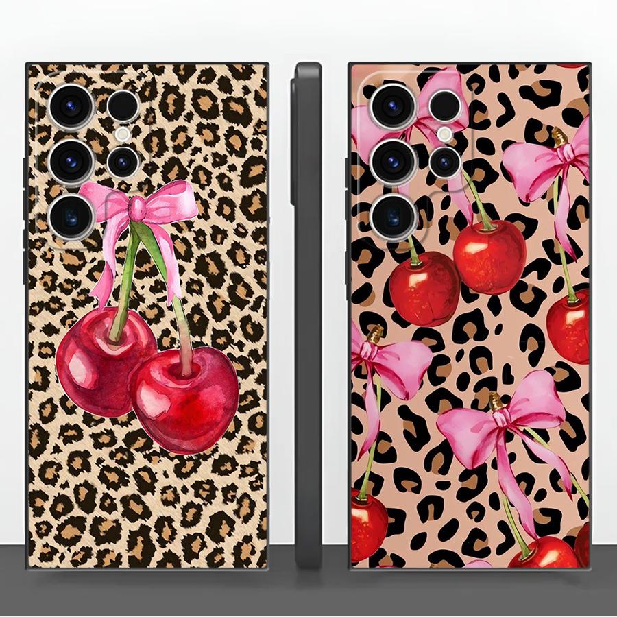 Phone Cases Cherry - غطاء هاتف بنمط الفهد والكرز لهواتف