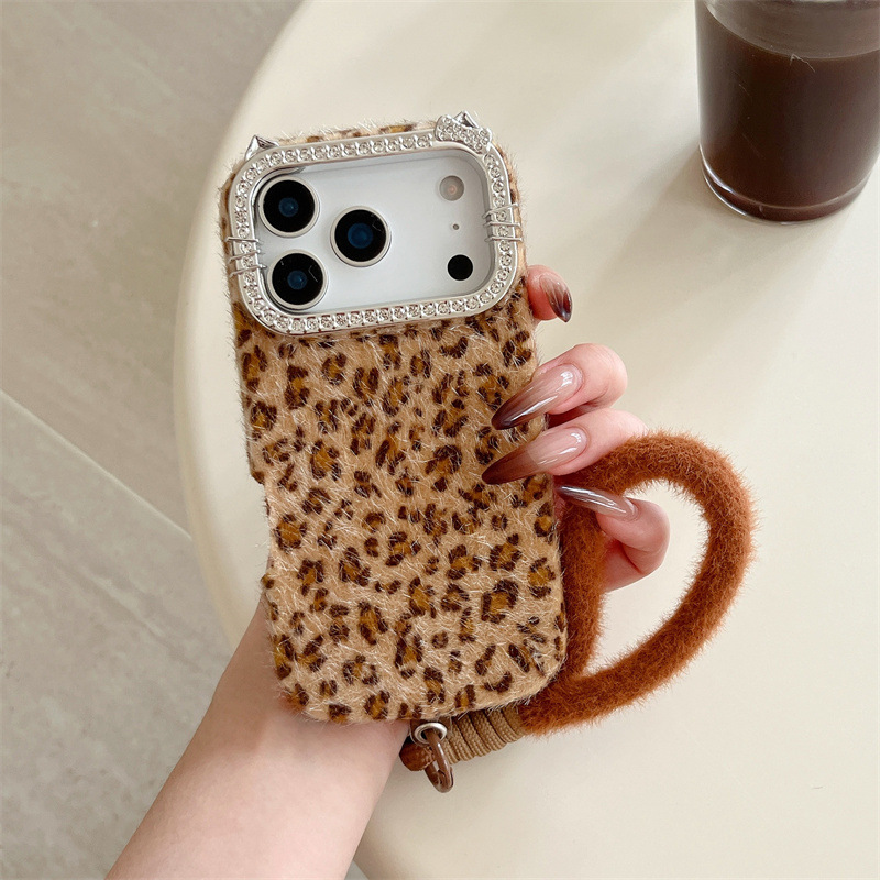 Phone Cases Leopard Print - حافظة هاتف فاخرة مرصعة بالألماس بنقشة