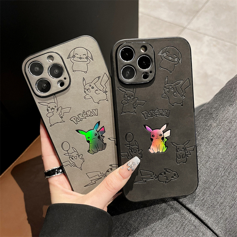 Phone Cases Leather - الكرتون بيكاتشو فو الجلود الليزر قضية