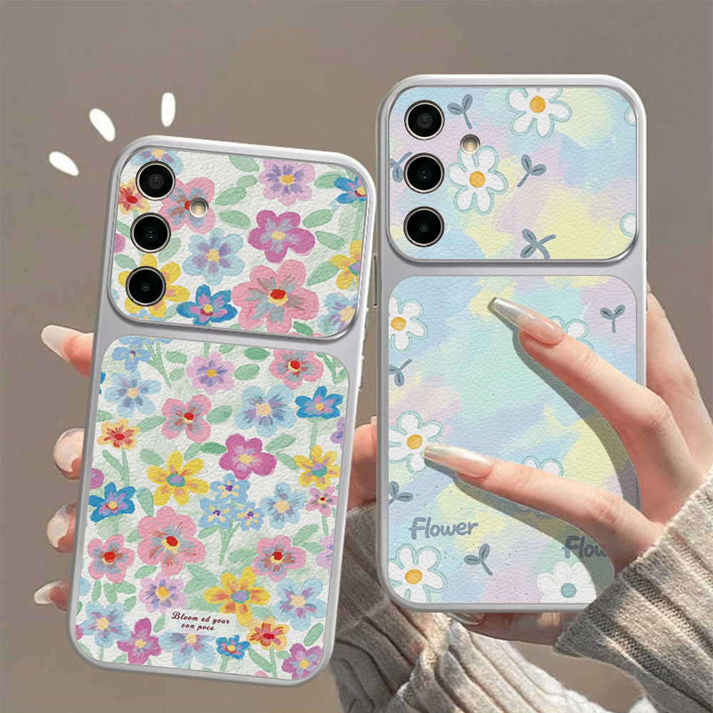 Phone Cases Leather - جراب هاتف جلدي ملون بنقشة زهور